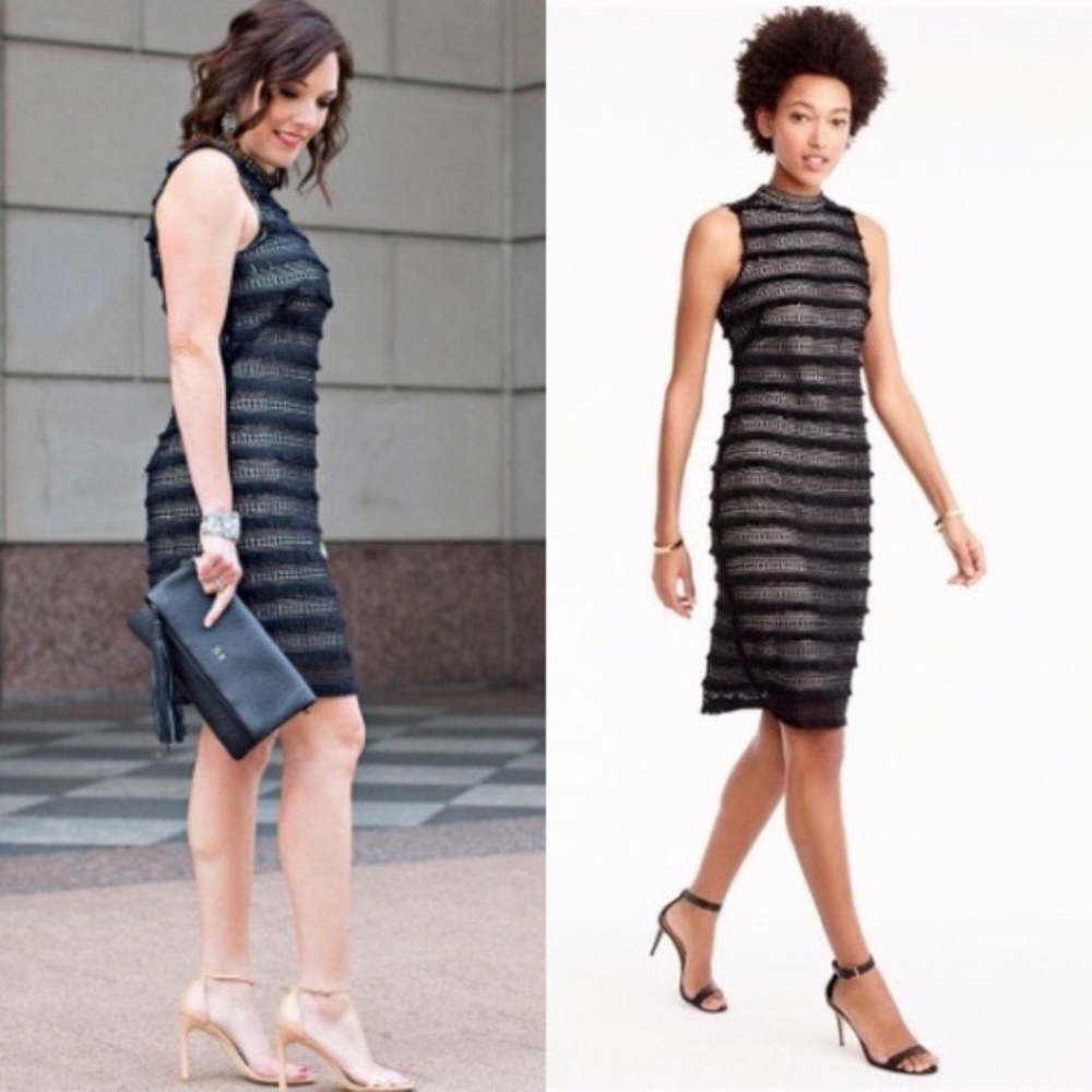 J Crew Black Sleeveless Dress in Black Fringe 8P